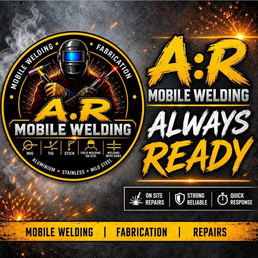 AR Mobile Welding — Always Ready. Mobile welding, fabrication and repairs across Melbourne: MIG, TIG, stick, on-site field welding, aluminium, stainless and mild steel. Call 0478 137 605.